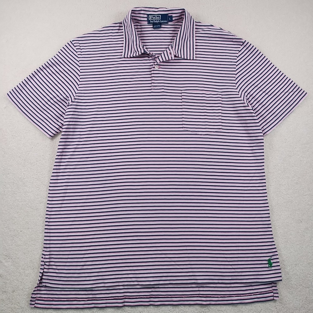 Vintage Polo Ralph Lauren Shirt Men's‎ Large Pink Striped S/S Casual Pony 90's